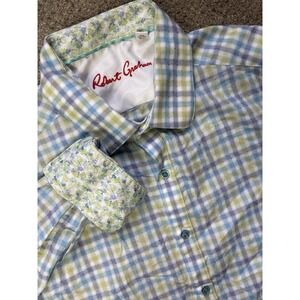 Robert Graham Mens XL Classic Fit Plaid With Flip Cuff Colorful Floral Preppy